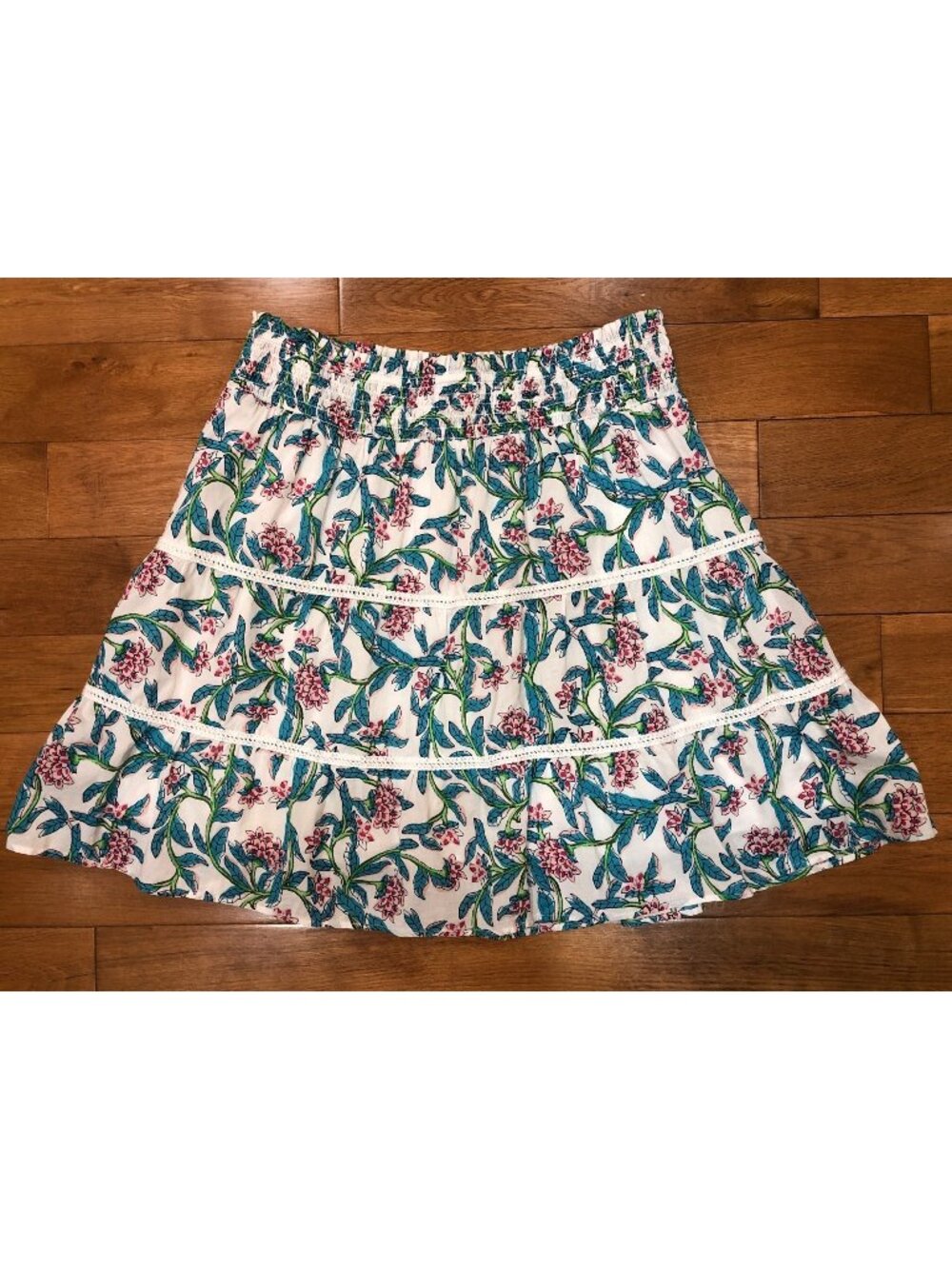 J.Crew Factory BR644 Floral Smocked Tiered Mini Skirt 100% Cotton Lined Size M